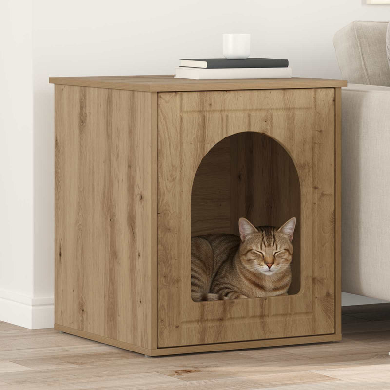 Afbeelding laden in galerijviewer, Vidaxl kattenhuis ambachtelijk eiken 53 x 52 x 62 cm bewerkt hout
