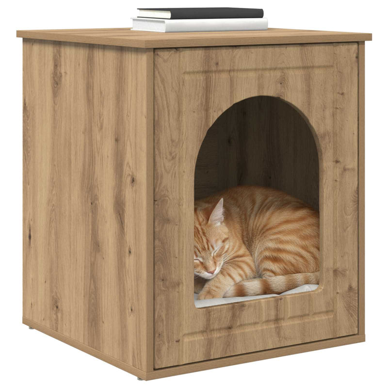 Afbeelding laden in galerijviewer, Vidaxl kattenhuis ambachtelijk eiken 53 x 52 x 62 cm bewerkt hout
