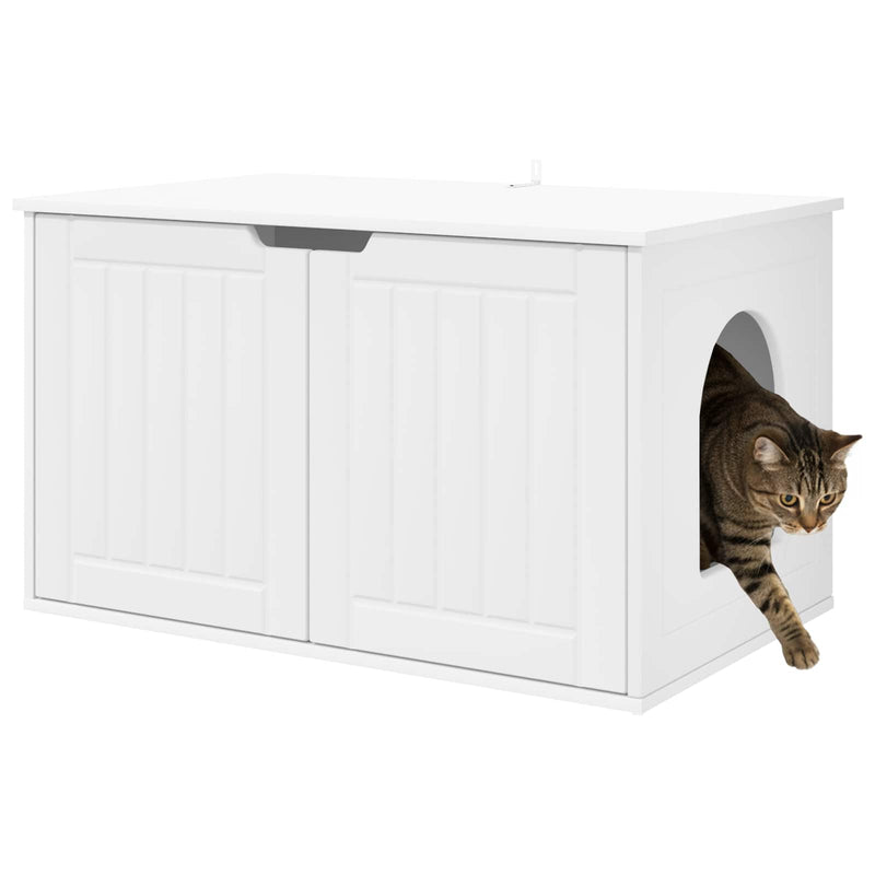 Afbeelding laden in galerijviewer, Vidaxl kattenhuis wit 85 x 55 x 50,5 cm bewerkt hout
