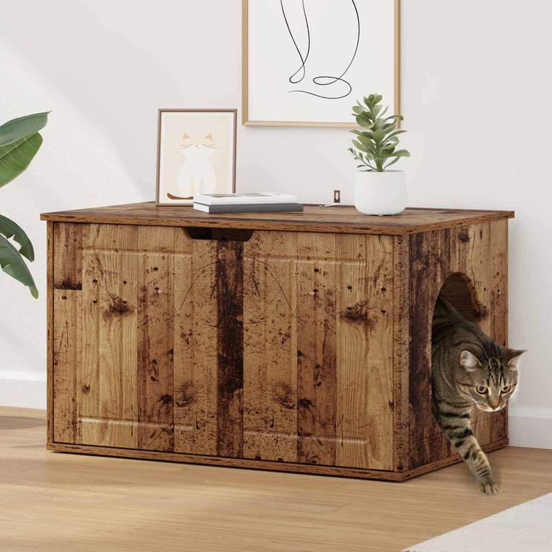 Afbeelding laden in galerijviewer, Vidaxl kattenhuis oudhout 85 x 55 x 50,5 cm bewerkt hout
