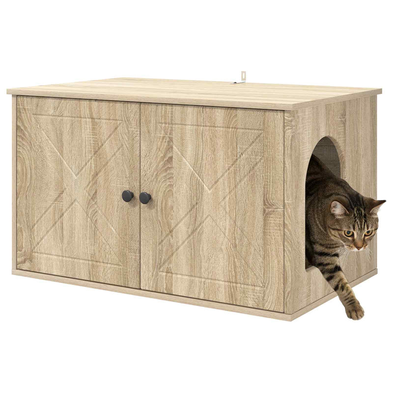 Afbeelding laden in galerijviewer, Vidaxl kattenhuis sonoma 85 x 55 x 50,5 cm bewerkt hout
