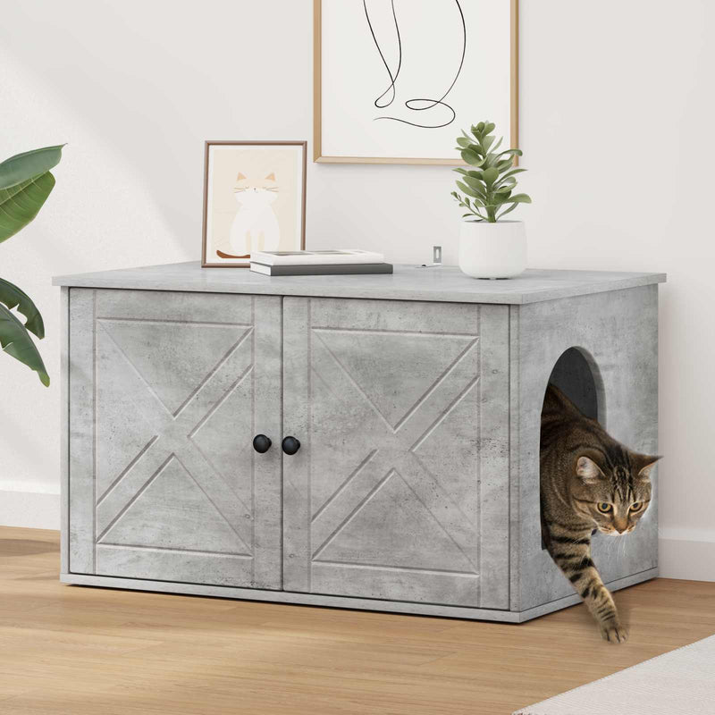 Afbeelding laden in galerijviewer, Vidaxl kattenhuis beton 85 x 55 x 50 cm bewerkt hout
