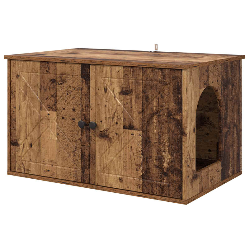 Afbeelding laden in galerijviewer, Vidaxl kattenhuis oudhout 85 x 55 x 50 cm bewerkt hout
