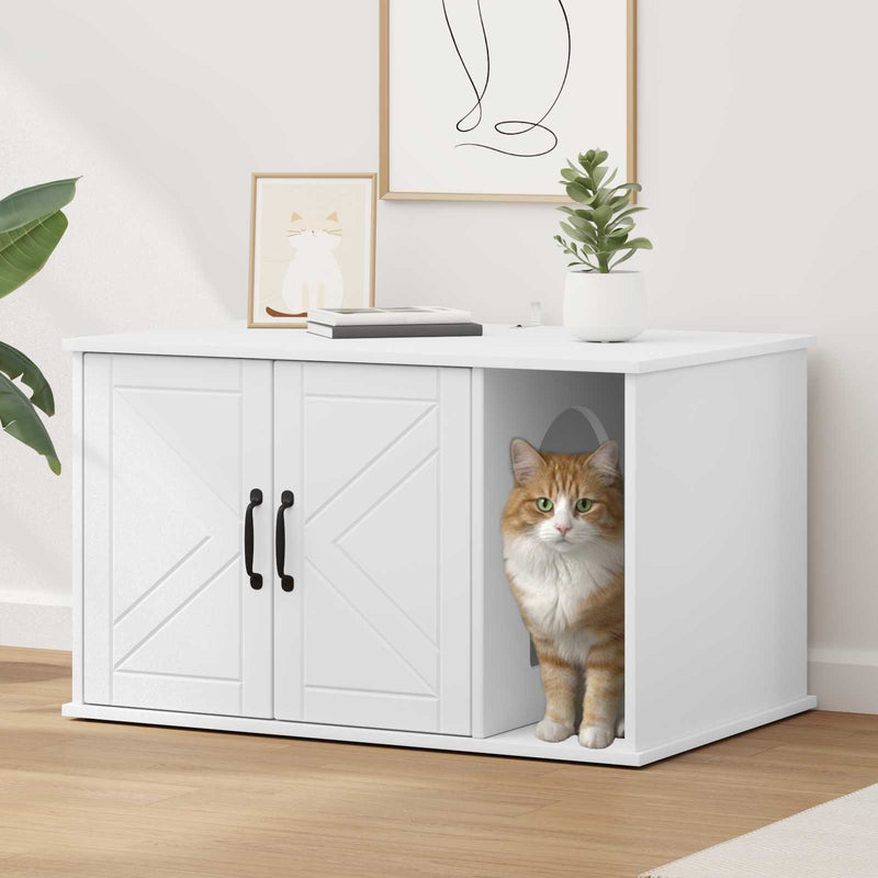 Afbeelding laden in galerijviewer, Vidaxl kattenhuis wit 85 x 55 x 50 cm bewerkt hout
