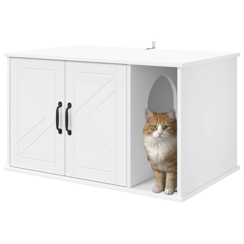Afbeelding laden in galerijviewer, Vidaxl kattenhuis wit 85 x 55 x 50 cm bewerkt hout
