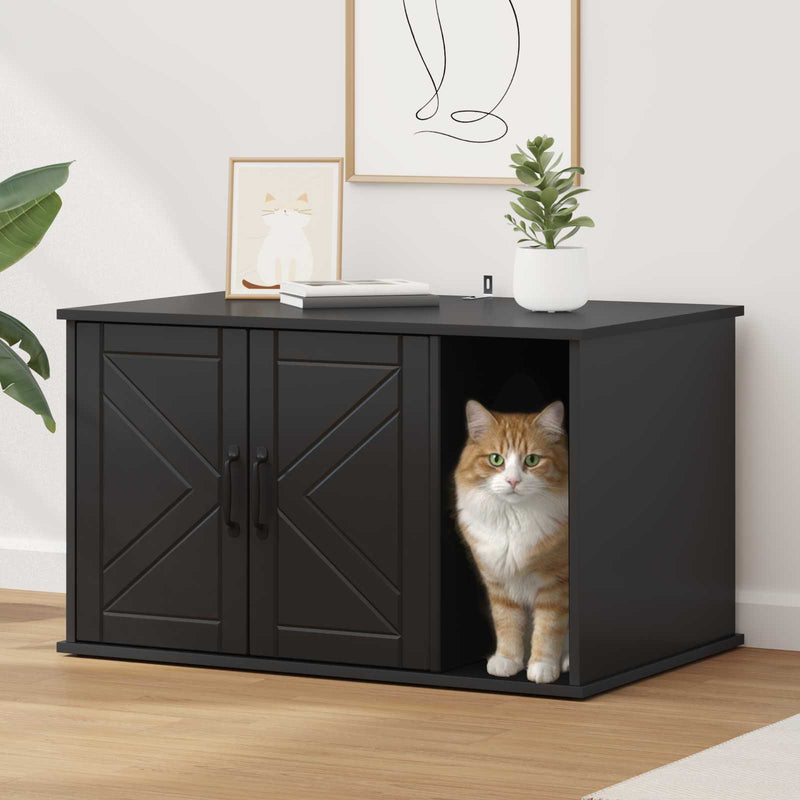 Afbeelding laden in galerijviewer, Vidaxl kattenhuis zwart 85 x 55 x 50 cm bewerkt hout
