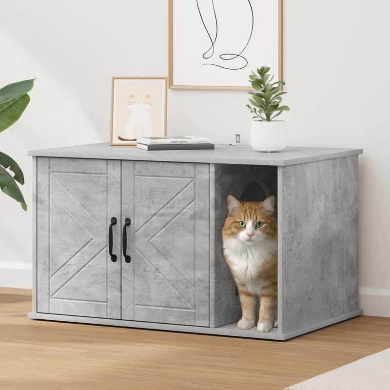 Afbeelding laden in galerijviewer, Vidaxl kattenhuis beton 85 x 55 x 50 cm bewerkt hout
