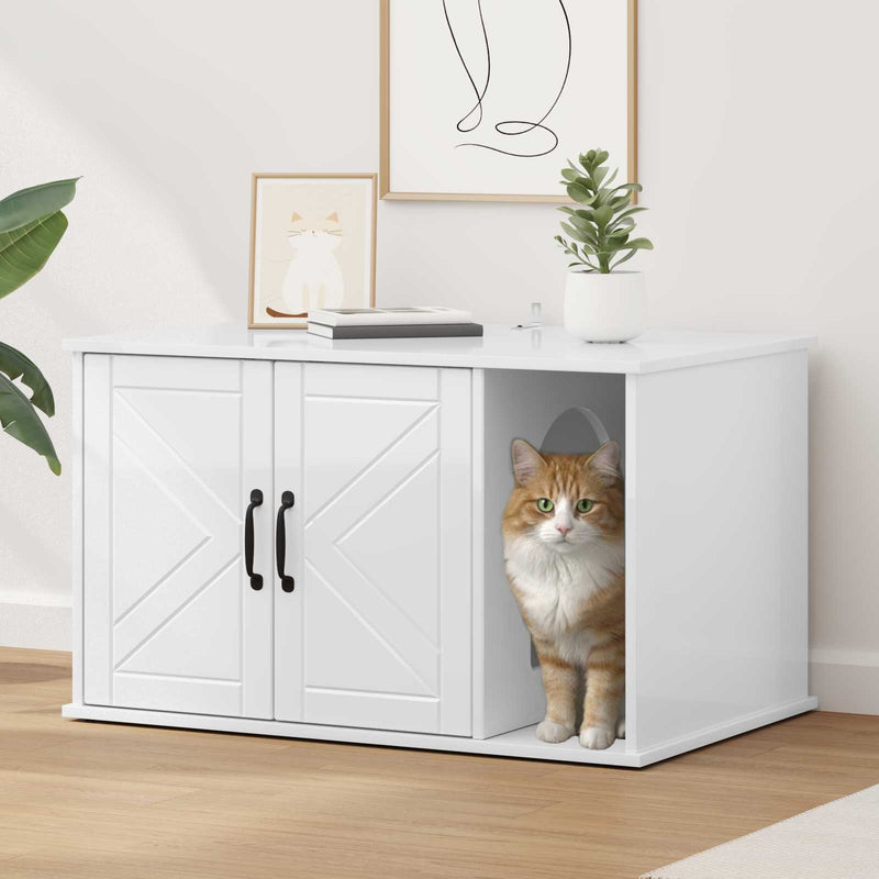Afbeelding laden in galerijviewer, Vidaxl kattenhuis glanzend wit 85 x 55 x 50 cm bewerkt hout
