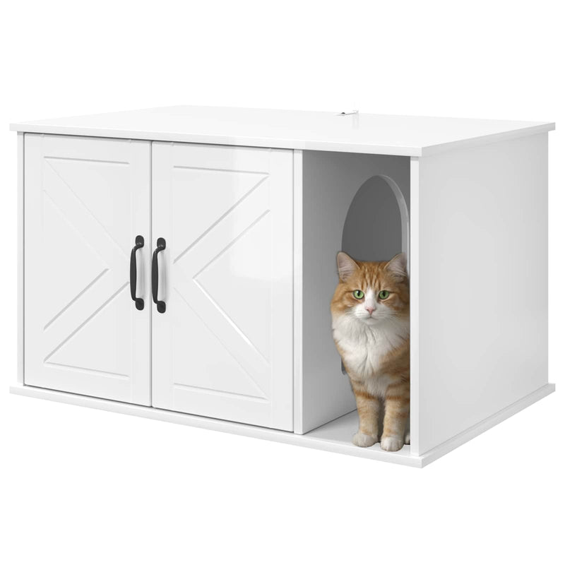 Afbeelding laden in galerijviewer, Vidaxl kattenhuis glanzend wit 85 x 55 x 50 cm bewerkt hout
