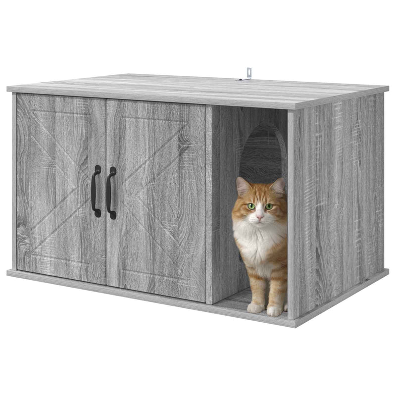 Afbeelding laden in galerijviewer, Vidaxl kattenhuis grijs sonoma 85 x 55 x 50 cm bewerkt hout
