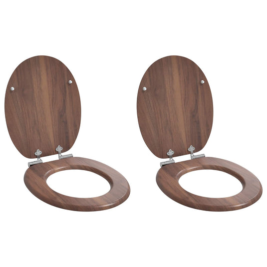 Vidaxl zachte sluit toiletbril 2 pcs bruin 44 x 38 cm mdf-plaat