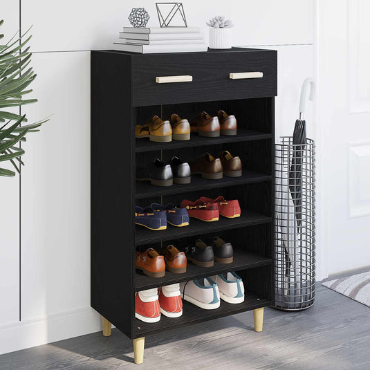Vidaxl schoenenkast met lade zwart eiken 60 x 35 x 105 cm bewerkt hout