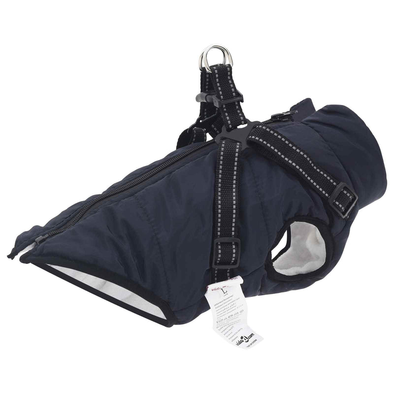 Afbeelding laden in galerijviewer, Vidaxl hondenjas met harnas marineblauw 2xl fleece en polyester
