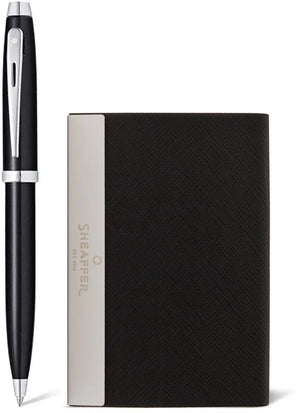 Sheaffer balpen giftset - 100 g9338 - glossy black lacquer chrome plated - met visitekaarthouder