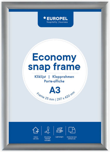Europel economy kliklijst – posterlijst – a3 – 42 x 29,7 cm – 25mm – aluminium – zilver
