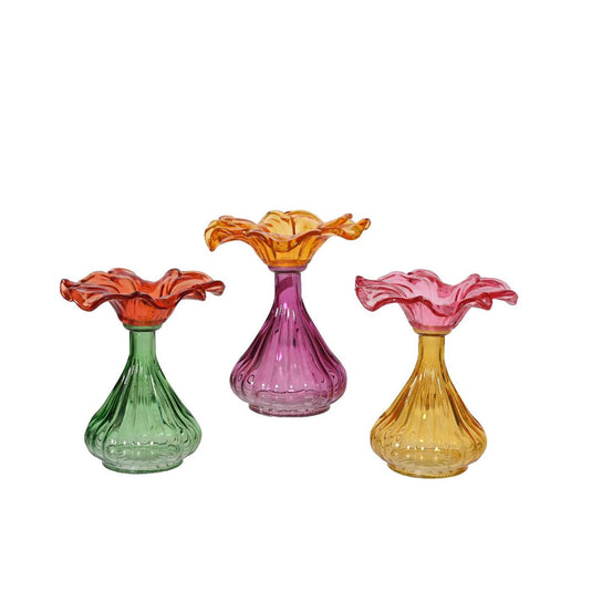 Decoris vaas bloem glas ã˜16,5xh19cm 3 assorti
