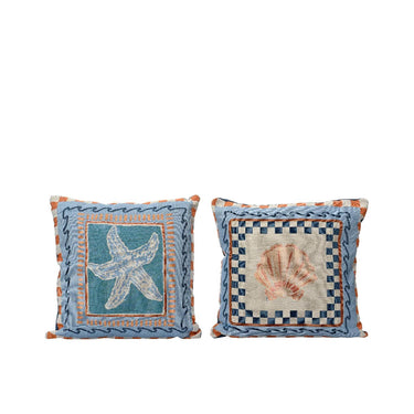 Decoris kussen met schelp polyester katoen 43x43x4cm 2 assorti