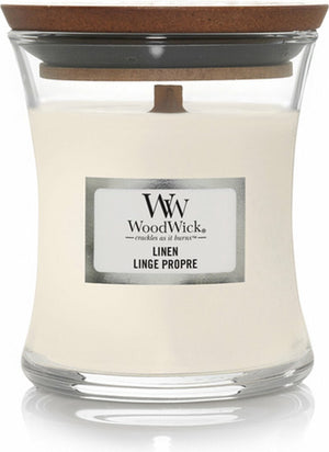Woodwick geurkaars mini candle - linen - 20 branduren - 85gr - 8 cm ø 7 cm