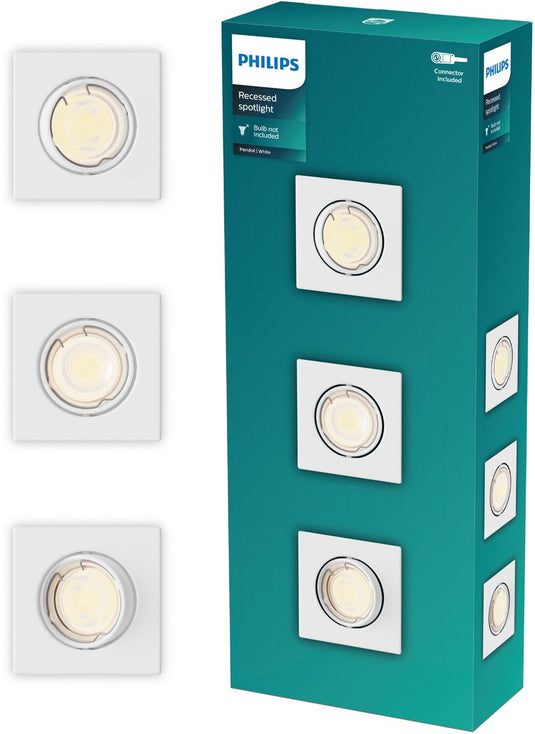 Philips led philips peridot inbouwspot - gu10 fitting - wit - vierkant - richtbare spot - 3-pack