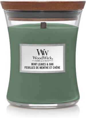 Woodwick hourglass medium geurkaars - mint leaves oak - 60 branduren