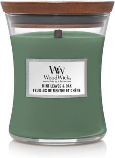 Woodwick hourglass medium geurkaars - mint leaves oak - 60 branduren