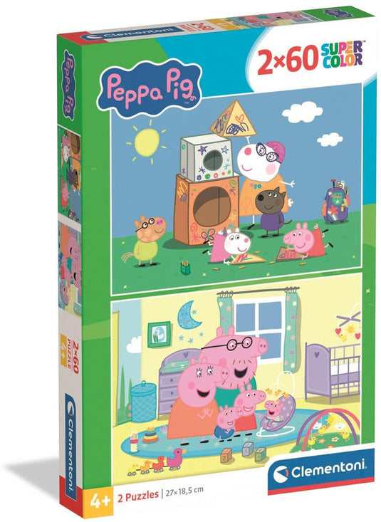 Clementoni kinderpuzzels peppa pig - 2 puzzels van 60 stukjes - puzzel en legpuzzel set - educatief speelgoed voor kinderen vanaf 5 jaar