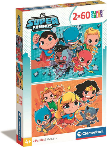 Clementoni - puzzel - 2x60 stukjes - dc comics superfriends - puzzel voor kinderen - supercolor