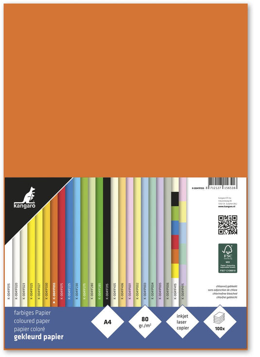 Kangaro gekleurd papier - formaat a4 - 80 grams - oranje - pak 100 vel - k-0041f055
