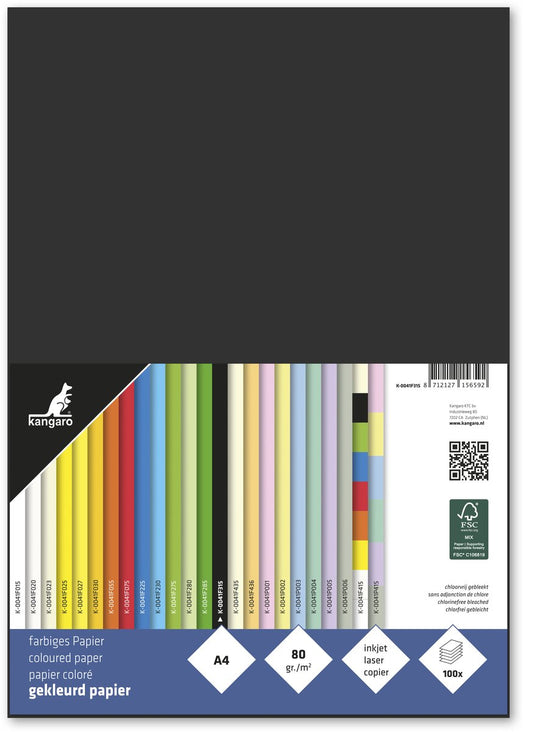 Merkloos sans marque kangaro papier - formaat a4 - 80 grams - zwart - pak 100 vel - k-0041f315