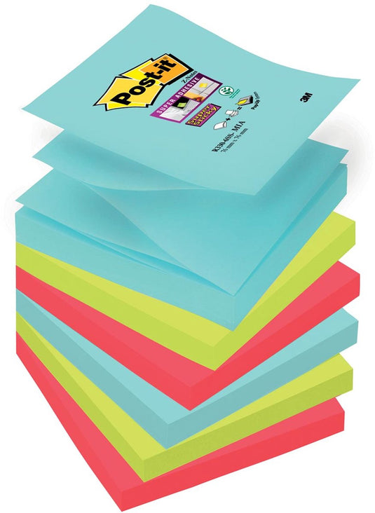 Post-it® super sticky z-notes - kleurenset miami - 2x aquawave, 2x neon groen, 2x poppy