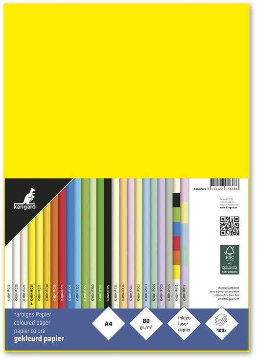 Merkloos sans marque kangaro papier - formaat a4 - 80 grams - geel - pak 100 vel - k-0041f025