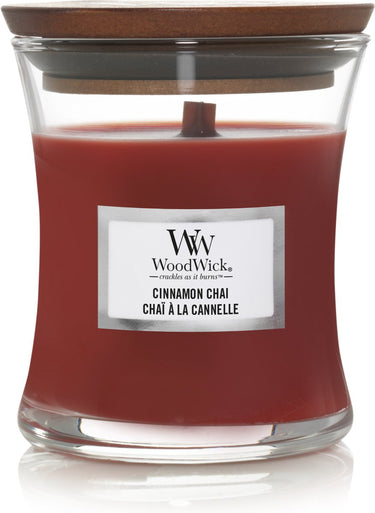 Woodwick geurkaars mini candle - cinnamon chai - 20 branduren - 85gr - 8 cm ø 7 cm