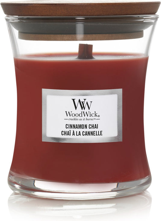 Woodwick geurkaars mini candle - cinnamon chai - 20 branduren - 85gr - 8 cm ø 7 cm