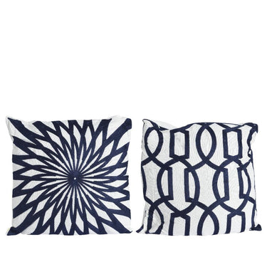 Decoris sierkussen voor binnen van polyester en katoen blauw wit 43x43cm 2 assorti dessins