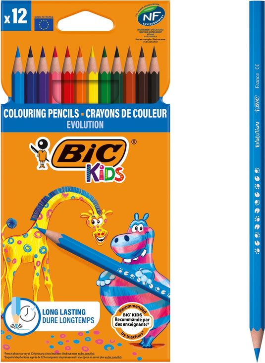Bic kids evolution ecolutions kleurpotloden - diverse kleuren, verpakking van 12