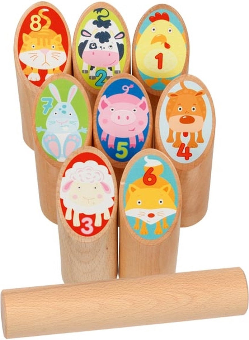 Afbeelding laden in galerijviewer, Goki houten viking spel dieren kubb in katoenen zak
