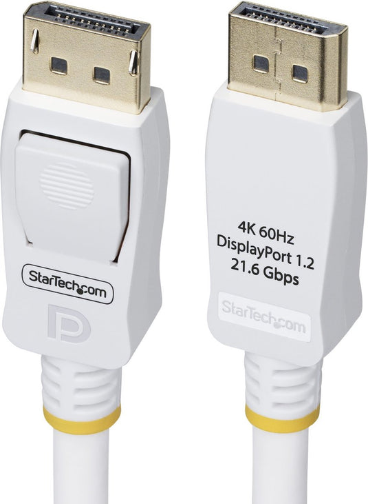 Startech .com 1,8m vesa gecertificeerde displayport 1.2 kabel, wit, 4k 60hz, vergrendelbare dp connectors, dp 1.2 kabel