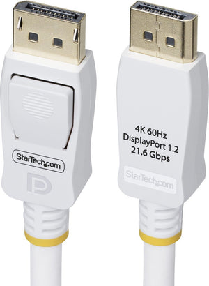 Startech 1,8m vesa gecertificeerde displayport 1.2 kabel, wit, 4k 60hz, vergrendelbare dp connectors, dp 1.2 kabel