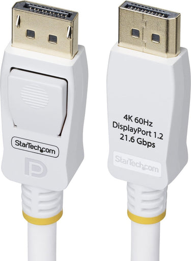 Startech 3m vesa gecertificeerde displayport 1.2 kabel, wit, 4k60hz, 21.6gbps, vergrendelbare dp connectors, dp 1.2 kabel
