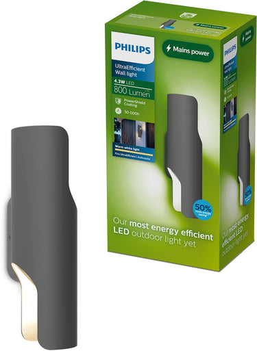 Philips led philips fira wandlamp - buitenverlichting - schijnt in twee richtingen - warmwit licht: 2700k - antraciet - aluminium - powershield coating - lange levensduur