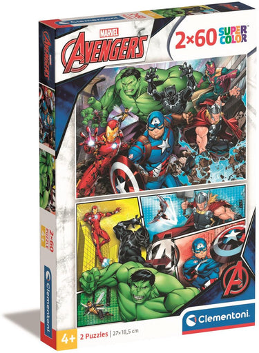Clementoni - puzzel - 2x60 stukjes - marvel avengers - puzzel voor kinderen - vanaf 5 jaar
