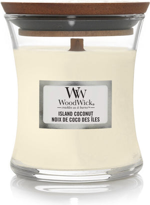 Woodwick geurkaars mini candle - island coconut - 20 branduren - 85gr - 8 cm ø 7 cm