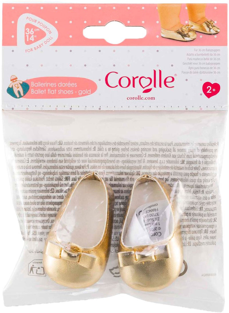 Afbeelding laden in galerijviewer, Corolle babypop gouden ballerina schoenen - poppenaccessoire 36cm.
