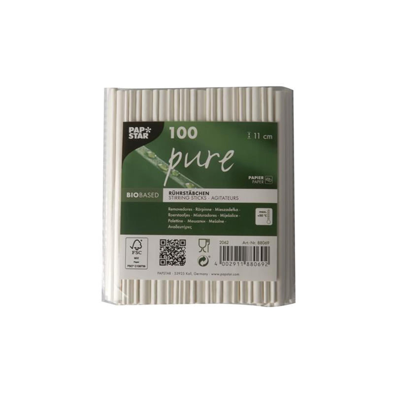 Afbeelding laden in galerijviewer, Papstar 100 roerstaafjes papier pure 11cm wit
