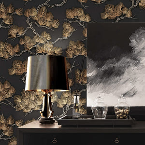 Dutch wallcoverings behang pine tree zwart en goudkleurig