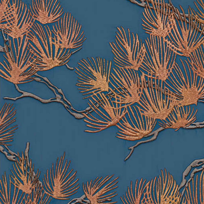 Load image into Gallery viewer, Dutch wallcoverings behang pine tree goudkleurig en blauw
