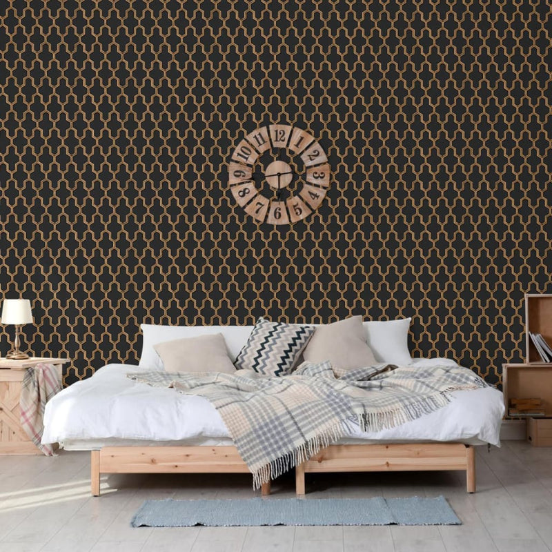 Load image into Gallery viewer, Dutch wallcoverings behang geometric zwart en goudkleurig
