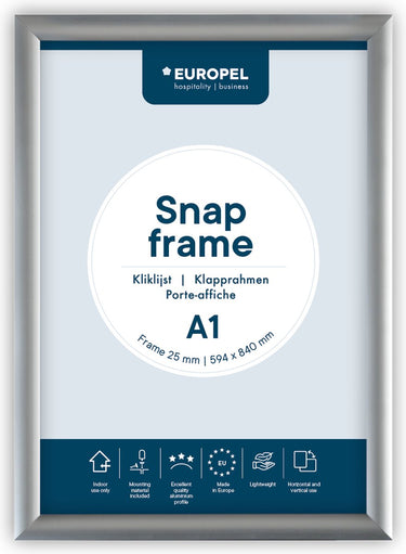 Europel kliklijst – posterlijst – a1 – 59,4 x 84 cm – 25mm – aluminium – zilver