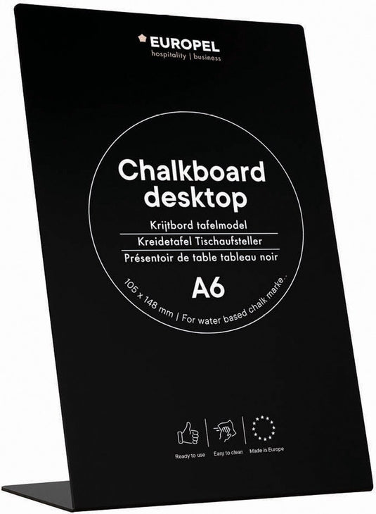 Europel krijtbord – l vorm - tafelmodel – a6 – zwart - hout