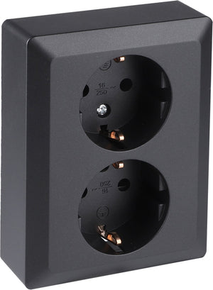 Q-link dubbel stopcontact � wandcontactdoos met kinderbeveiliging en aanraakbeveiliging � inbouw � zwart